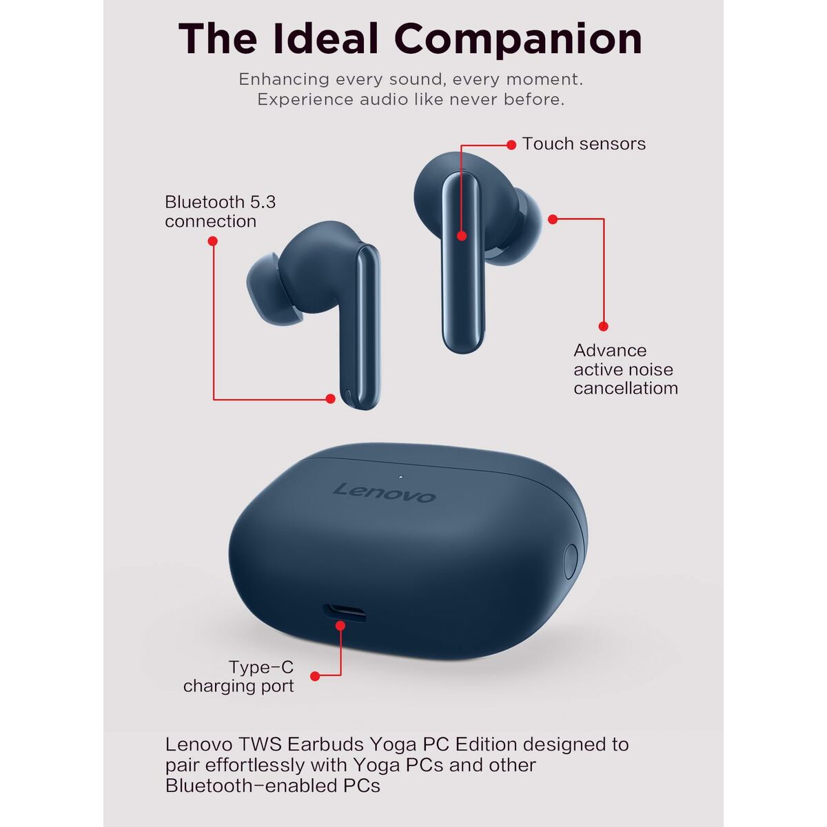 Lenovo Wireless Earphones With Charging Case Lenovo Tws Yoga Pc Edition